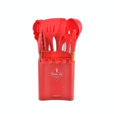 KU349 13 in 1 stoccaggio manico in legno canna manico in silicone set da cucina in silicone Set antiaderente cucchiaino cucchiaio da cucina shotel (rosso)