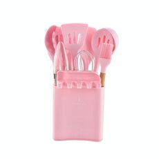 KU349 13 IN 1 STOCCAGGIO STOCCAGGIO manico in legno manico in silicone Set di cucchiaini da cucina antiaderente Cucchiaino da cucina (rosa)