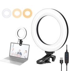 Pulluz 6.2 pollici di 16 cm Ring Selfie Light 3 Modalità USB Dimmable Dual Color Temperatura Temperatura a LED Ricurvo Vlogging Photography Video Lights con supporto clip monitor (nero)