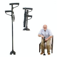 Pieghevole multifunzionale Doppio a doppio manico per anziani anziani in lega di alluminio anziani bastoncini a piedi a quattro zampe da passeggio a quattro zampe con luci, lunghezza: 86-98 cm (nero)