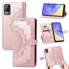 Per vivo V21e 4G Mandala Flower Gemping Hormbed Horizontal Custodia in pelle flip con titolare e tre carte Slot & Portafoglio e cordino (oro rosa)