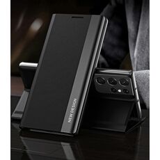 Per Samsung Galaxy S21 Ultra 5G laterale collegata elettroplatata multipla a flip ultra-sottile con supporto (nero)