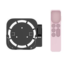 JV06T Set Top Box Staffa + Telecomando Set di custodia protettiva per Apple TV (nero + rosa)