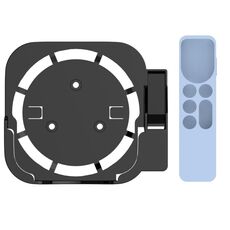 JV06T Set Set Top Box Bracket + Set di custodia protettiva per telecomando per Apple TV (Black + Sky Blue)