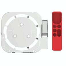 JV06T Set Top Box Bracket + Set di custodia protettiva per telecomando per Apple TV (bianco + rosso)