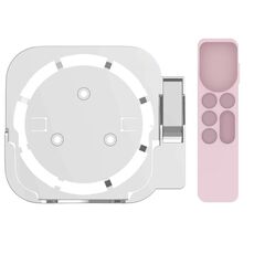 JV06T Set Top Box Staffa + Telecomando Set di custodia protettiva per Apple TV (bianco + rosa)
