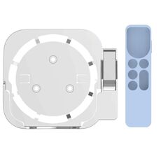 JV06T Set Top Box Bracket + Set di custodia protettiva per telecomando per Apple TV (Bianco + Sky Blue)