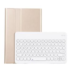 YAK10 2 in 1 Tastiera Bluetooth rotonda rimovibile TOWBAP + Custodia in pelle protettiva in pelle di agnello con supporto per Lenovo Qitan K10 TB-X6C6X (oro)