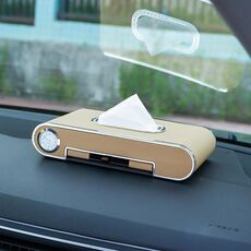 Automobile Dashboard Diamond Paper Towel Box con parcheggio temporaneo Numero di telefono Card & Phone Holder & Clock (Beige)