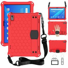 Per Lenovo Tab 4 10 PLUS TB-X704F / N / L / V Design a nido d'ape + Materiale PC + Materiale PC Quattro angoli Anti Caduta piatta conchiglia con cinturino (rosso + nero)