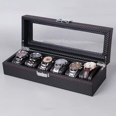 Scatola di immagazzinaggio della scatola di immagazzinaggio della scatola di cuoio della scatola di cuoio della fibra di carbonio della fibra di carbonio, Stile: 6 Posizioni dell'orologio
