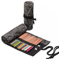 2 PCS 12 fori 12 fori foglia nera su tela di stampa penna tenda grande capacità roll penna sacchetto di abbozzo colore piombo sacchetto della penna