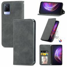 Per vivo v21 retrò skin feel business business magnetico orizzontale flip custodia in pelle con supporto e carte slot e portafoglio e cornice fotografica (grigio)