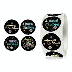 F06 Etichetta adesiva decorativa per regalo di Natale con stampa a caldo nera, dimensioni: 2,5 cm (argento)