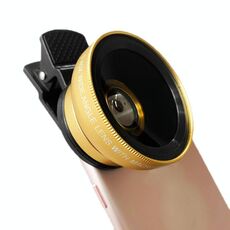 2 pezzi 0.45x Macro combinazione a macroistruzione ad angolo ultra-grandangolare Lenti esterni con clip (oro)