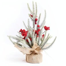 SYAF19 33 cm Decorazioni natalizie Snow PE Mini Pianta dell'albero di Natale (frutta rossa)
