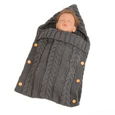 ZZSD0002 Autunno / Inverno Baby Bambino lavorato a maglia Pulsante di lana Borsa a sacco Coperta Passeggino Borsa a pelo (grigio scuro)