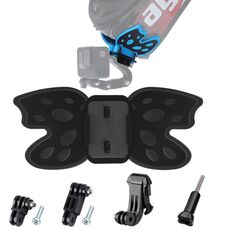 Adattatore per montaggio su casco a farfalla con braccio girevole a 3 vie e fibbia con gancio a J e vite lunga per GoPro Hero12 Black / Hero11 /10 /9 /8 /7 /6 /5, Insta360 Ace / Ace Pro, DJI Osmo Action 4 e altre azioniFotocamere (nere)
