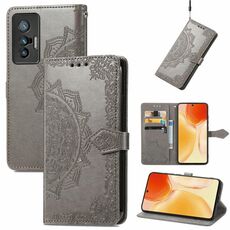 Per vivo X70 Mandala Embossing Pattern Caso in pelle a flip orizzontale con supporto e carte e portafoglio e cordino (grigio)