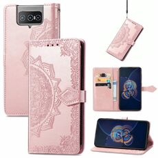 Per Asus Zenfone 8 flip mandala modello goffratura modello orizzontale in pelle flip con titolare e carte slot e portafoglio e cordino (oro rosa)