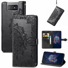 Per Asus Zenfone 8 Flip Mandala Goffing Pattern Caso di cuoio orizzontale in pelle orizzontale con supporto e carte Slot & Portafoglio e cordino (nero)