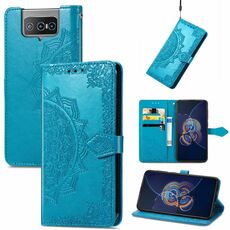 Per Asus Zenfone 8 flip mandala modello goffratura custodia orizzontale in pelle flip con titolare e carte slot e portafoglio e cordino (blu)