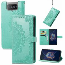 Per Asus Zenfone 8 flip mandala modello goffratura modello in pelle flip orizzontale con supporto e carte slot e portafoglio e cordino (verde)