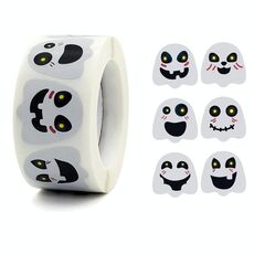 10 Pz Halloween Ghost Emoji Adesivi Bambini Decorazione regalo Decorazione Adesivi per sigillamento del cibo, Dimensioni: 25x25mm (K-128)
