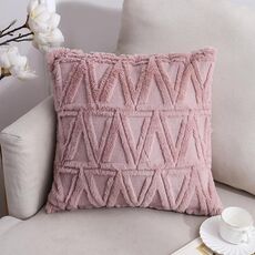 Double-lated Peluche Cuscino Home Divano Cuscino Federa, Dimensioni: 45x45cm Pillowcase + Core (triangolo rosa)