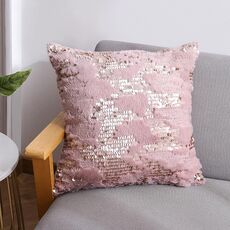 Sequin biadesivo Peluche Federa + cuscino Home Soggiorno Divano Cuscino, Specifica: 40x40cm (39 Paillettes fulmini rosa)