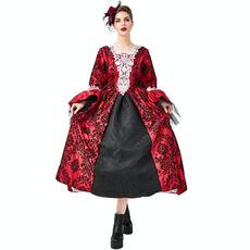 PS1972 Costume Halloween Adult Retro Pizzo Palace Dress, Dimensioni: XL (rosso)