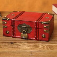Scatola di immagazzinaggio cosmetico antico Distressed Puntelli da tavola per scene di tiro, Specifiche: 6281-01GK10 Rosso + Blocco password