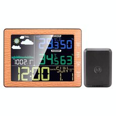 Ammortizzatore multifunzionale wireless colorato orologio meteorologico integrato e termoidrometro esterno (TS-8210-WG colore del grano di legno)