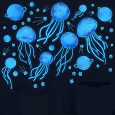 YGP-B109 Cartoon Jellyfish Blue Light Stickers Bambini Della Stanza dei bambini Decorazione Adesivi luminosi