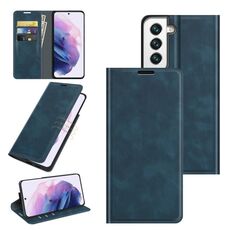 Per Samsung Galaxy S22 5G Custodia in pelle magnetica business retrò-pelle con titolare e slot per schede e portafoglio (blu scuro)