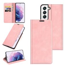 Per Samsung Galaxy S22 5G Custodia in pelle magnetica magnetica per la pelle retrò con titolare e slot per schede e portafoglio (rosa)