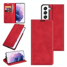 Per Samsung Galaxy S22 5G Custodia in pelle magnetica magnetica in pelle retrò con supporto e slot per schede e portafoglio (rosso)