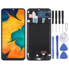 Schermo LCD Super AMOLED originale per Samsung Galaxy A30 SM-A305 Digitizer Assemblaggio completo con cornice (nero)