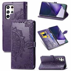 Per Samsung Galaxy S22 Ultra 5G Mandala Flower Gembito in pelle orizzontale in pelle orizzontale con supporto e carta Slot & Portafoglio e cordino (viola)