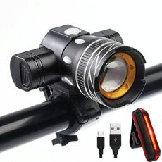 7602 LED USB Ricarica Telescopico Zoom Bicycle Front Light, Specifica: faro +11034 fanalizzo posteriore