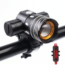 7602 LED USB Ricarica Telescopico Zoom Bicycle Front Light, Specifica: faro + 918 fanale posteriore