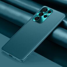 Per Samsung Galaxy S22 Ultra 5G Custodia per telefono in pelle tinta unita (ciano)