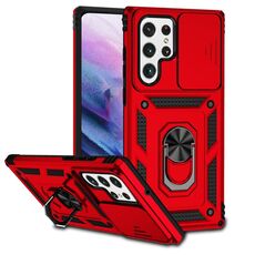 Per Samsung Galaxy S22 Ultra 5G Sliding Camshield Holder Holder Case (Red)