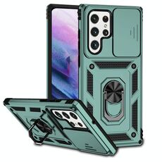 Per Samsung Galaxy S22 Ultra 5G Sliding CAMSHIELD Holder Holder Case (Dark Green)