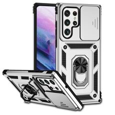 Per Samsung Galaxy S22 Ultra 5G Sliding Camshield Holder Holder Case (Argento)