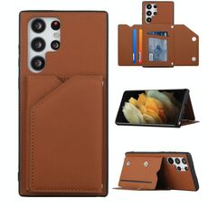 Per Samsung Galaxy S22 Ultra 5G Skin Feel PU + TPU + Cassa del telefono PC con slot per schede (Brown)