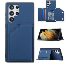 Per Samsung Galaxy S22 Ultra 5G Skin Feel PU + TPU + Cassa del telefono PC con slot per schede (blu)