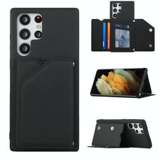 Per Samsung Galaxy S22 Ultra 5G Sensazione della pelle PU + TPU + Cassa del telefono PC con slot per schede (nero)