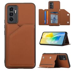 Per la pelle Vivo S10E / V23e SENTIRE PU + TPU + Cassa del telefono PC con slot per schede (Brown)