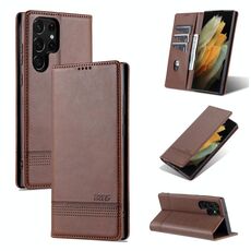 Per Samsung Galaxy S22 Ultra 5G Azns magnetico texture di vitello orizzontale flip custodia in pelle flip (marrone scuro)